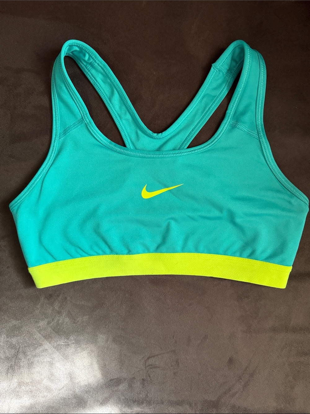 Nike Teal Sports Bra with Neon Yellow Band